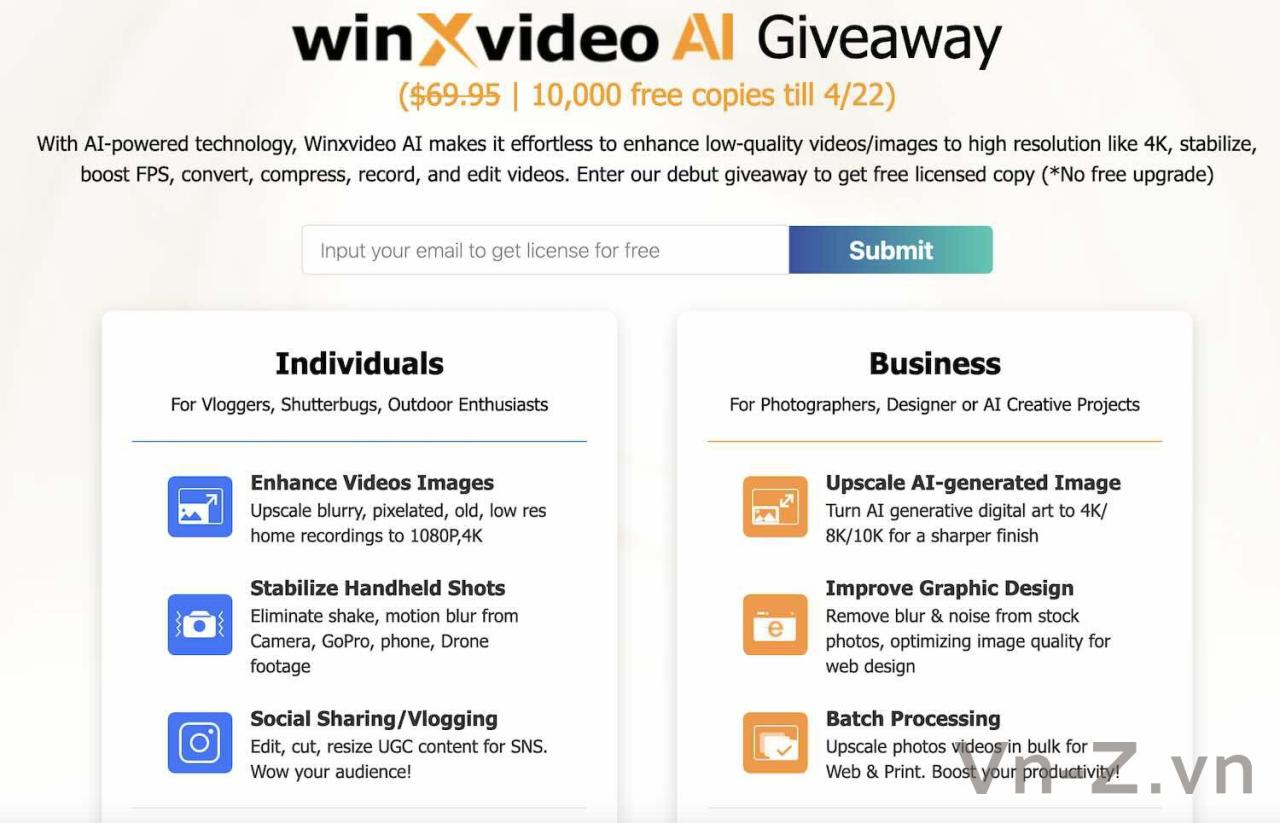 Free bản quyền trọn đời WinxVideo ai Version hai.0 Chính hạng , Phần mềm chuyển đổi và cải tiến video/hình ảnh